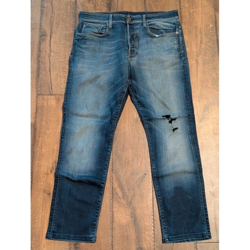 G Star Raw 3301 Tapered Distressed Jeans Men's Size 33x34 Medium Wash
